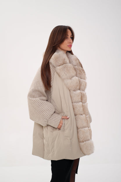 Genuine Polar Fox Boucle Down Coat