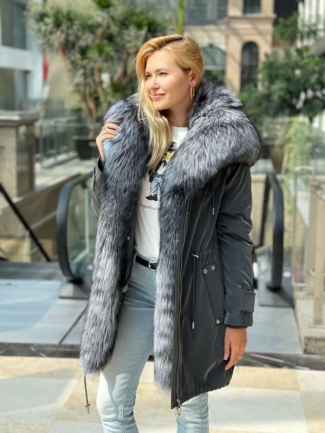 Genuine Silver Fox Fully Lined Hood Rabbit Insulated Parka