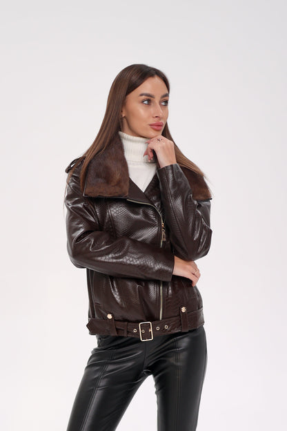 Genuine Mink Fur Embossed Leather Jacket
