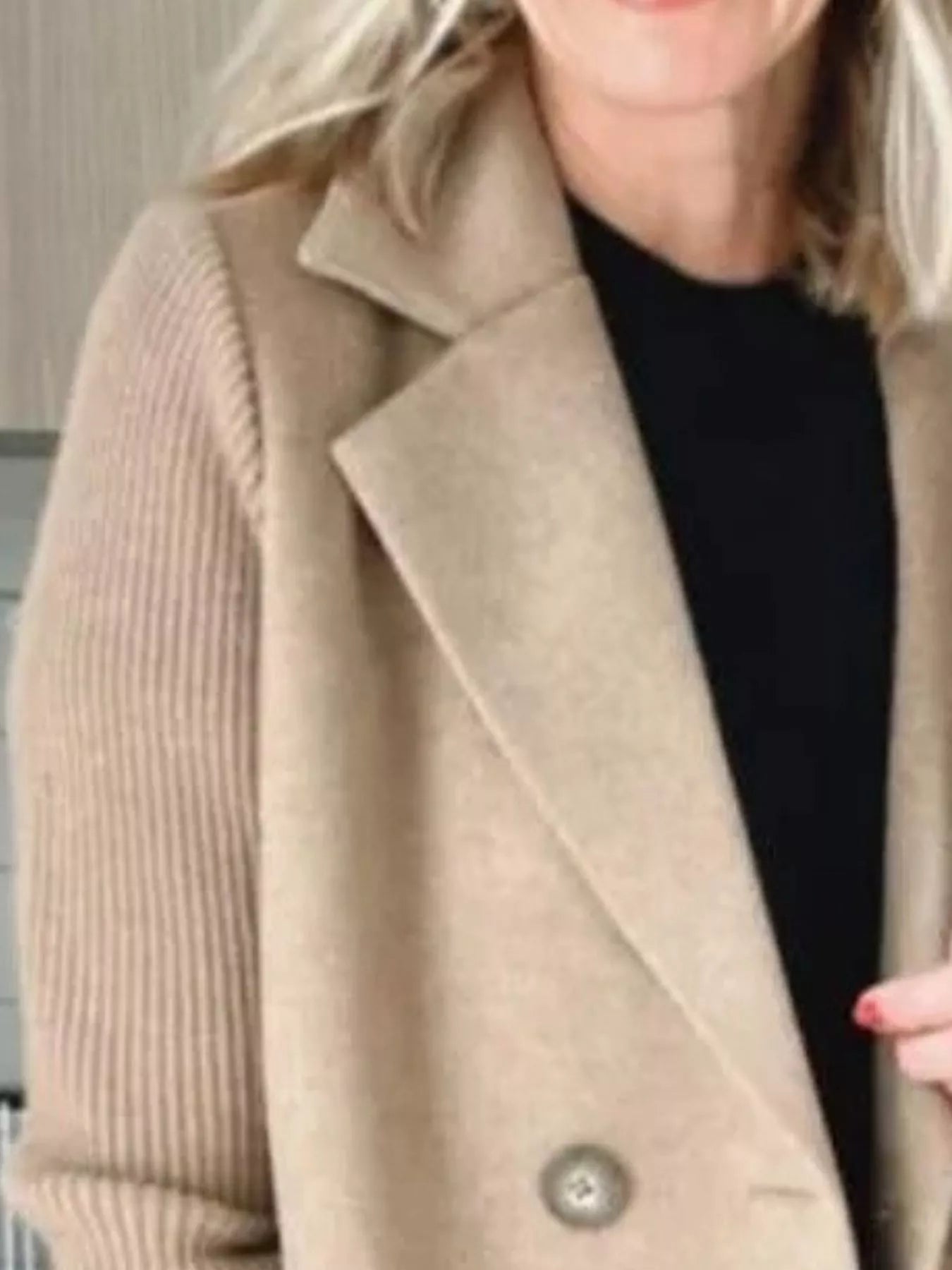 Full Size Knit Sleeve Double-Breasted Outerwear Plus Size