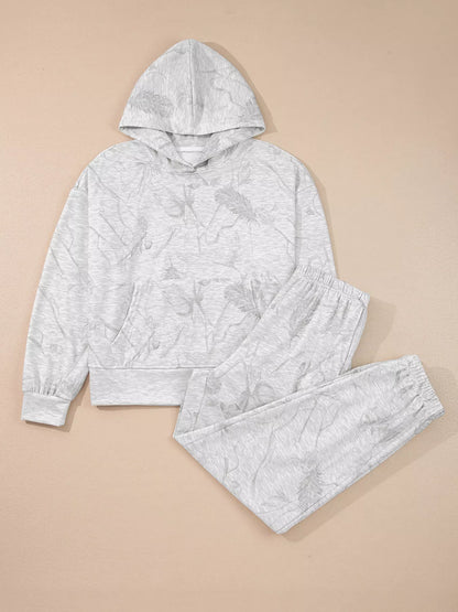 Abstract Print Loose Drop Sleeve Hoodie and Elastic Waistband Pants Set