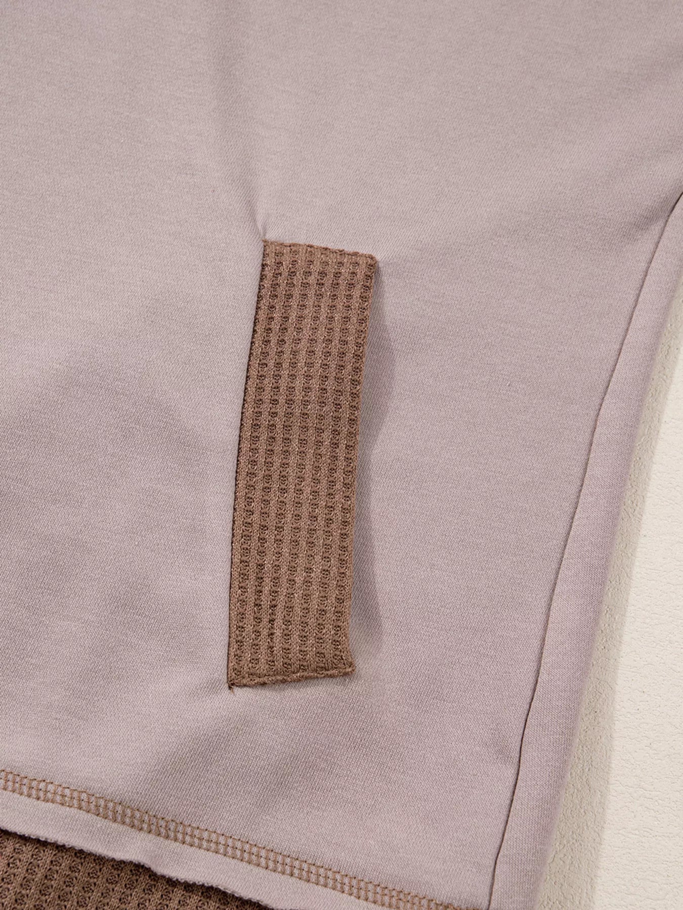 Oversize Waffle Patchwork Exposed Seam Casual Hoodie