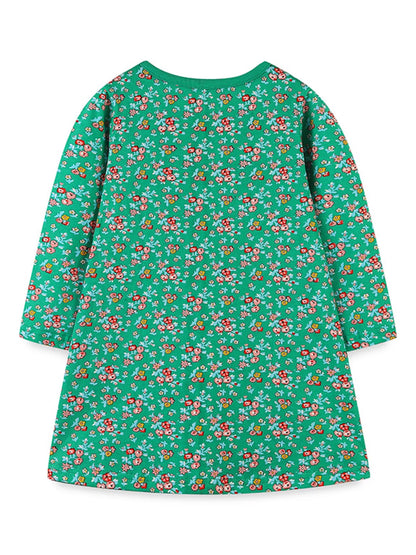 Children's Floral Print Bird Long Sleeve Dress