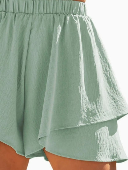 High-Waisted Elastic Waistband Layered Shorts