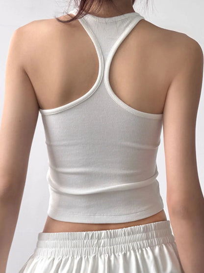 Ribbed Round Neck Crop Tank Top