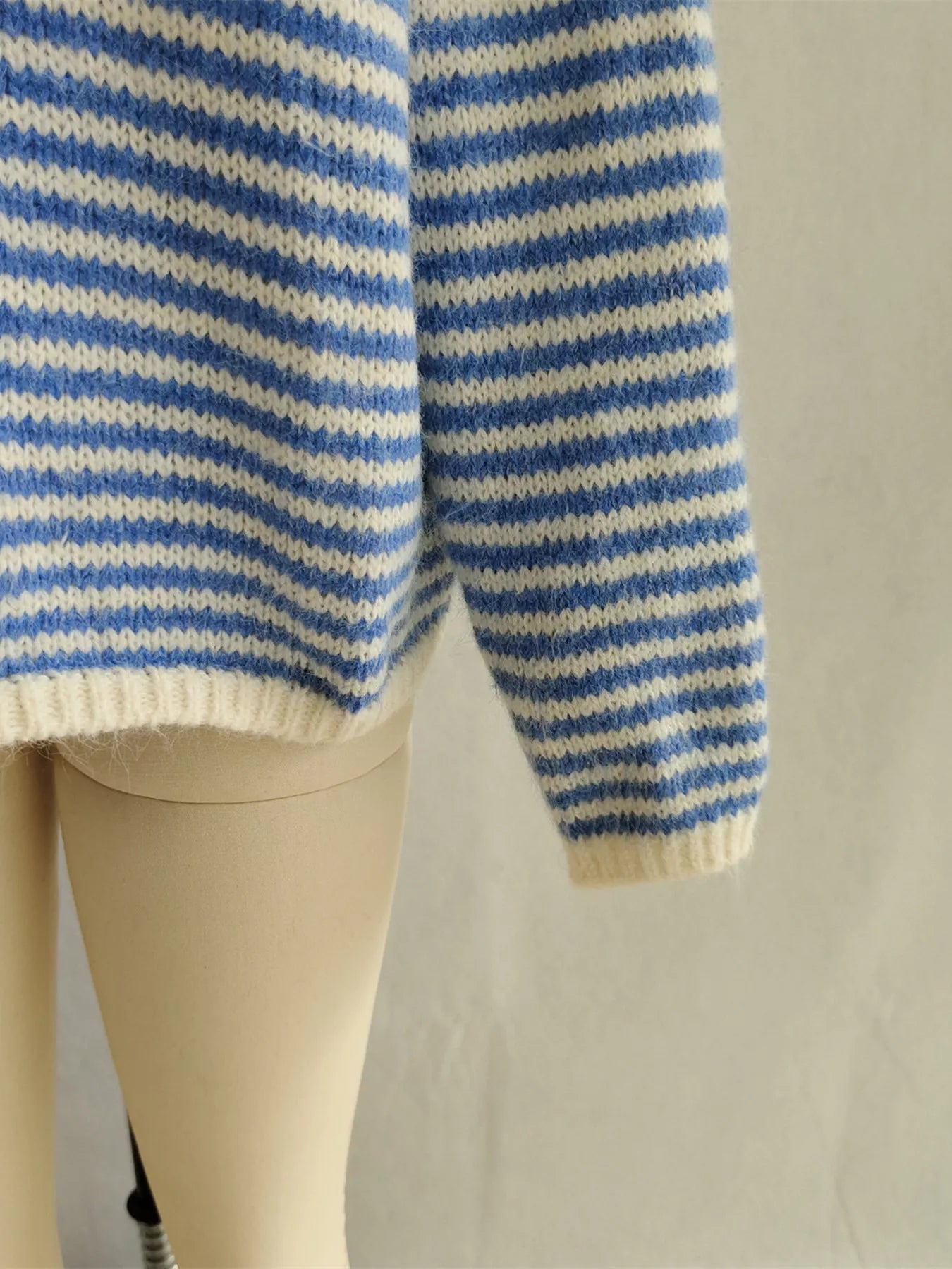 Striped Button Detail Long Sleeve Sweater