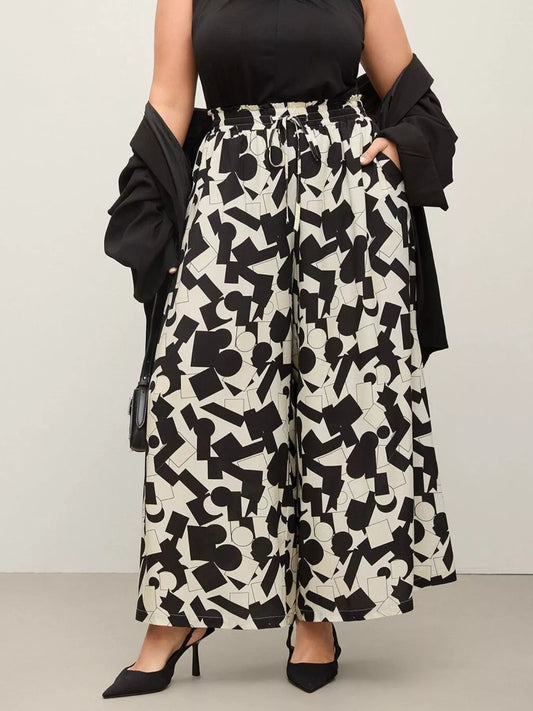 Plus Size Abstract Print Wide Leg Pants
