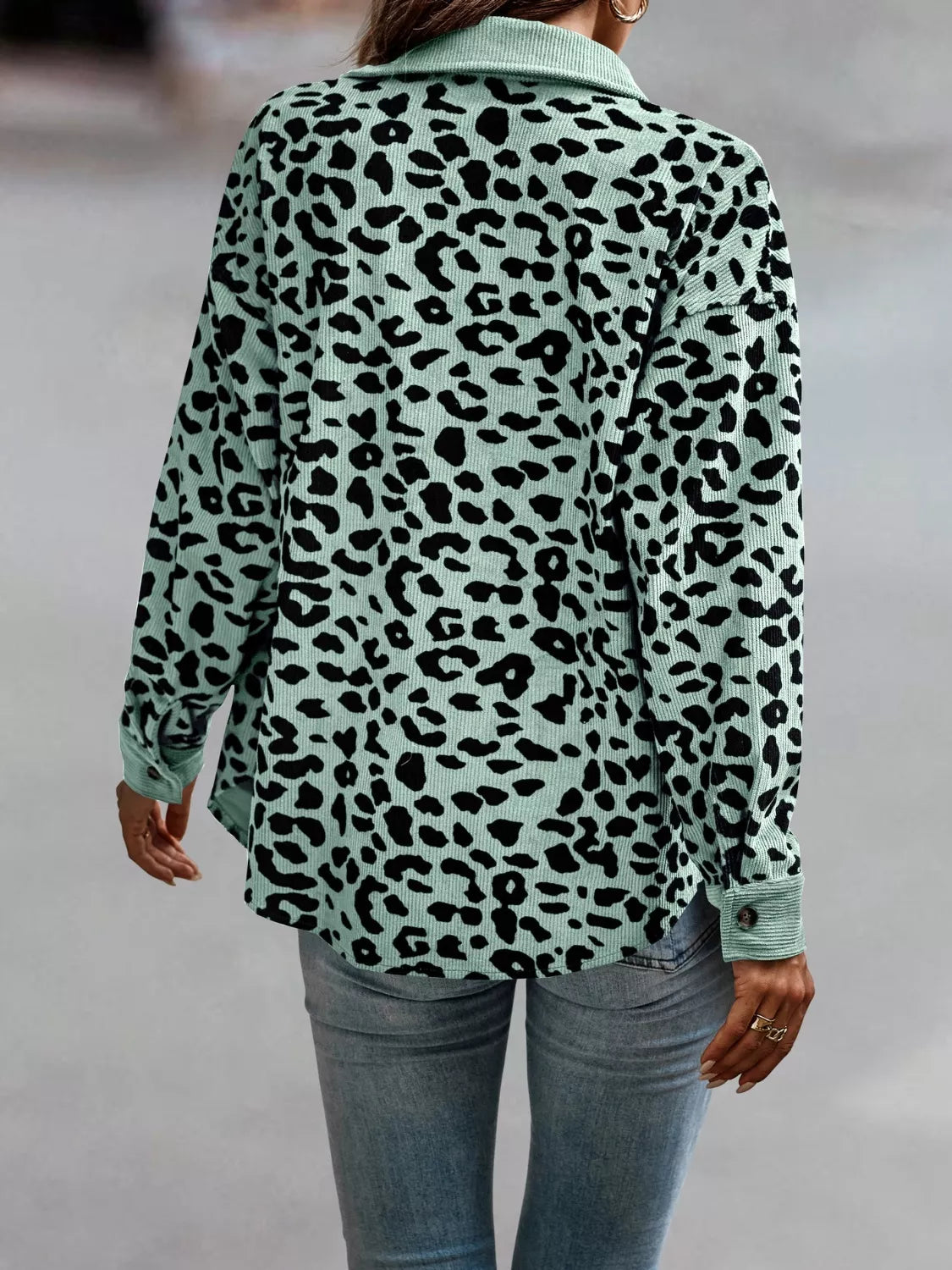 Full Size Leopard Print Button-Down Jacket Plus Size