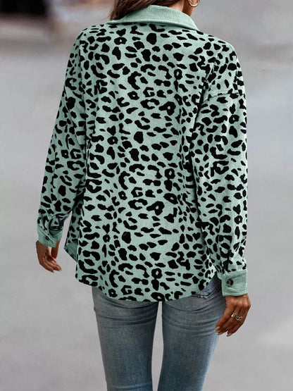 Full Size Leopard Print Button-Down Jacket Plus Size