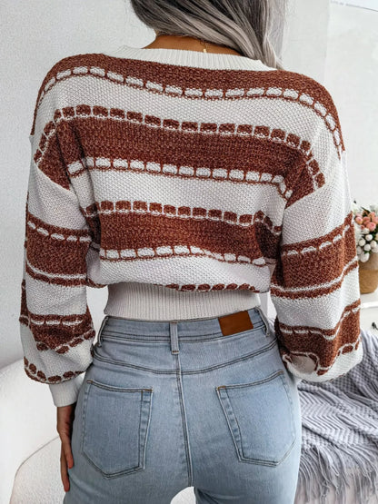 Color Block Round Neck Cropped Sweater