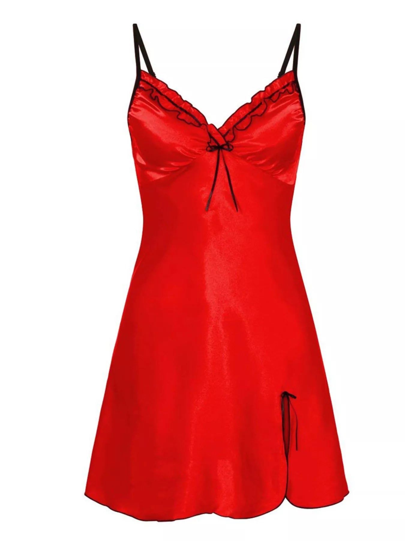 Full Size Satin Lace Trimmed Mini Slip Dress Plus Size Red