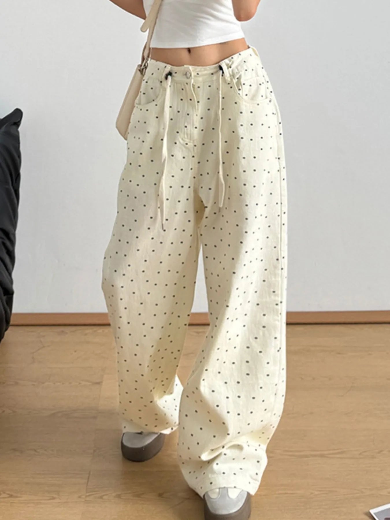 Polka Dot Wide Leg Drawstring Pants