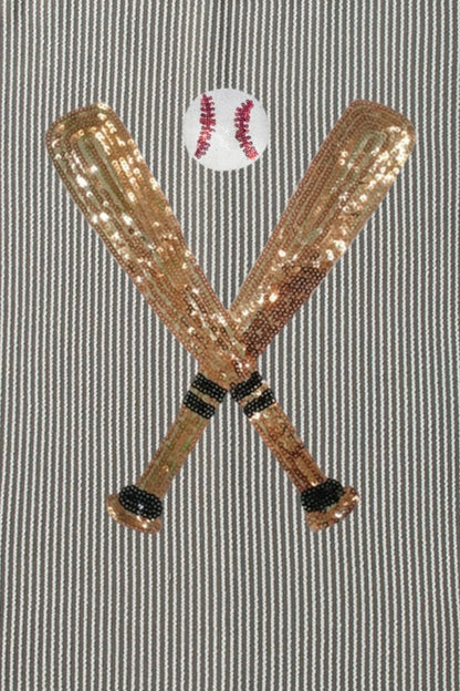 Sequin Baseball Shirt - Sequin Baseball Round Neck Short Sleeve T-Shirt