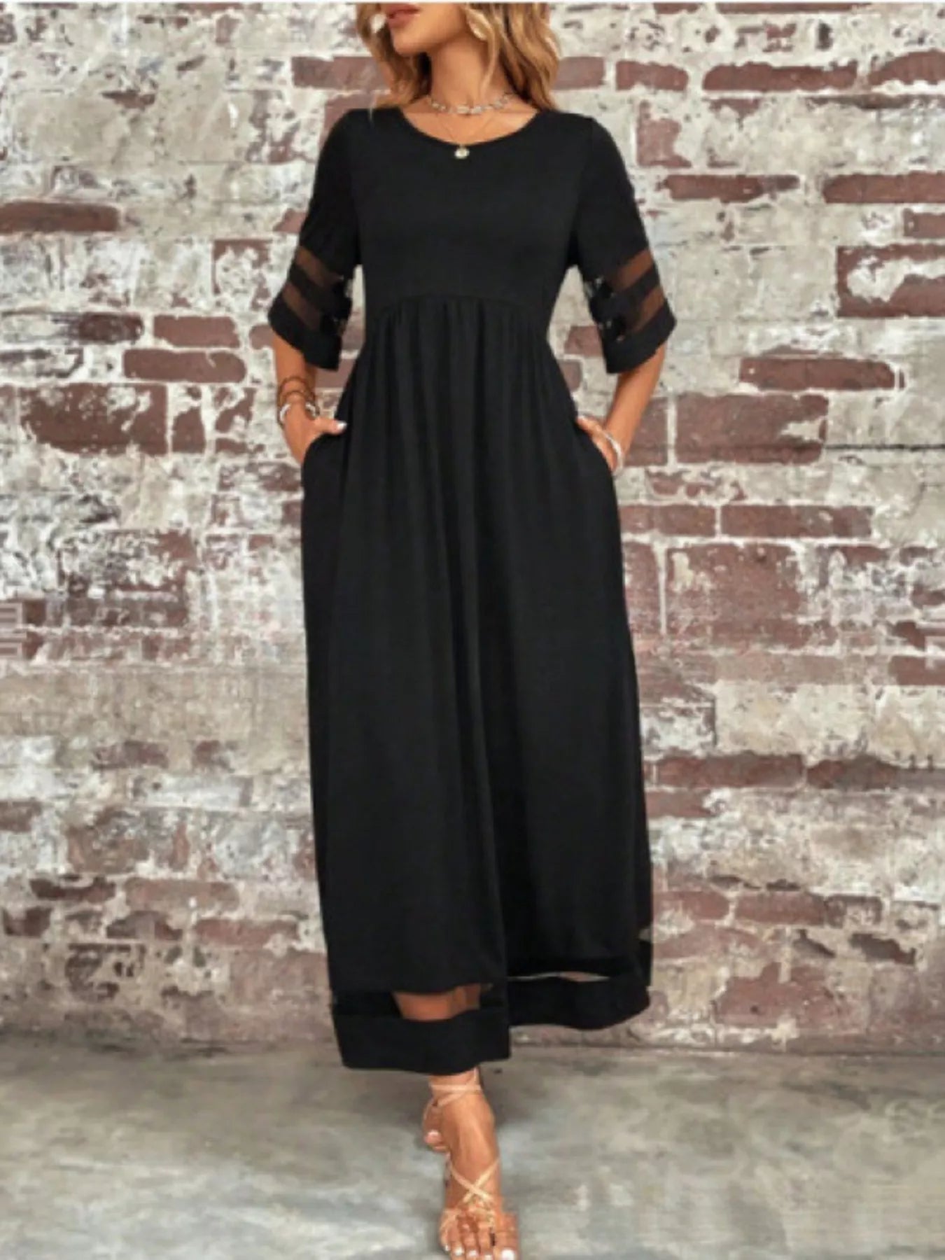 Full Size Round Neck Half Sleeve Dress Plus Size