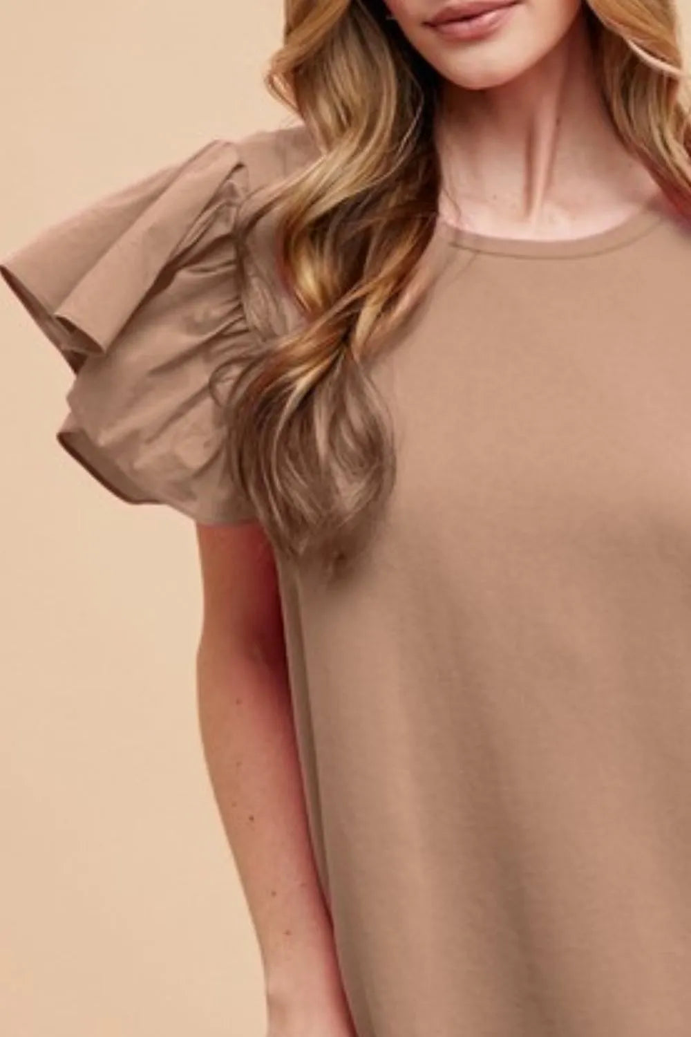 Annie Wear Round Neckline Ruffle Sleeve Relaxed Knit Dress