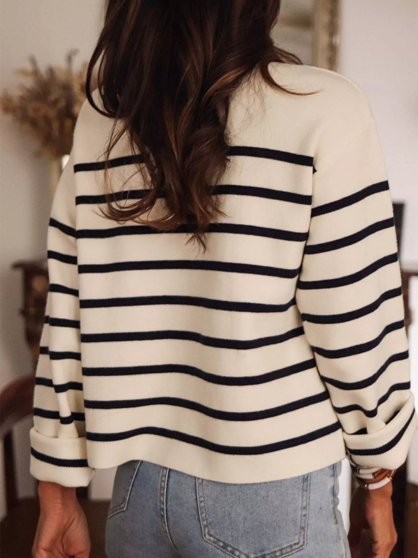 Striped Button-Front Cardigan