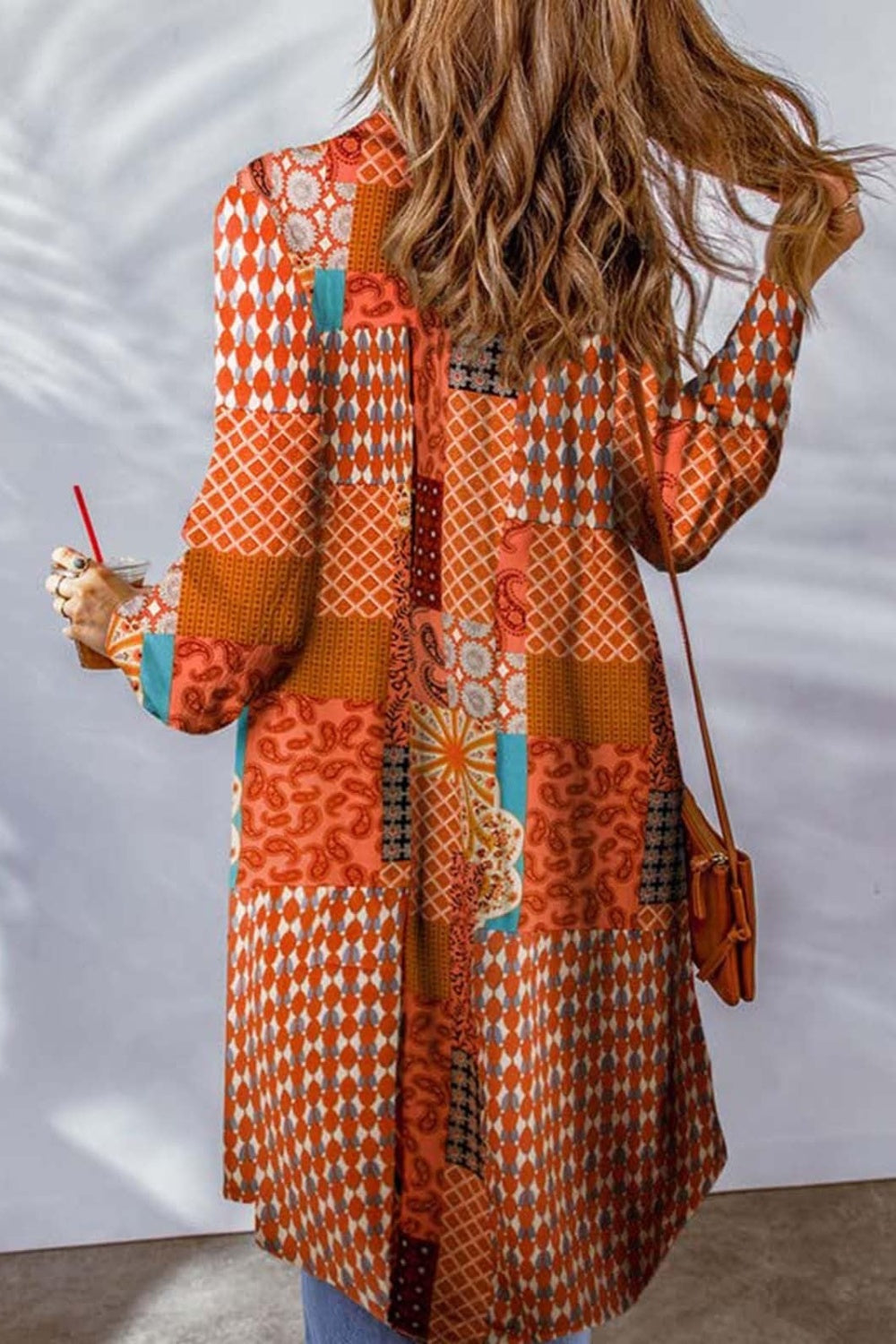 Printed Button Up Long Sleeve Cardigan Ochre