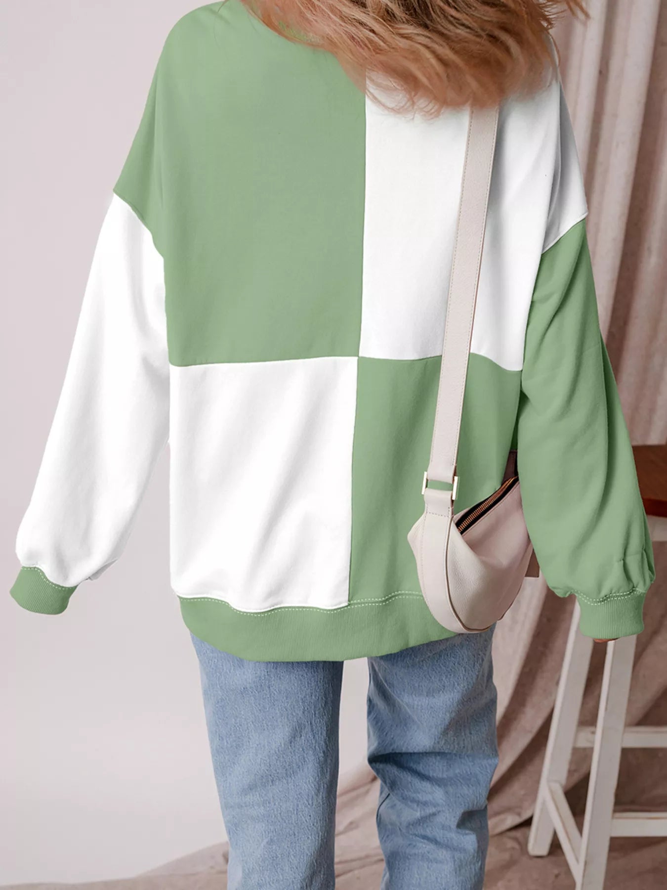 Colorblock Henley High Low Oversize Sweatshirt