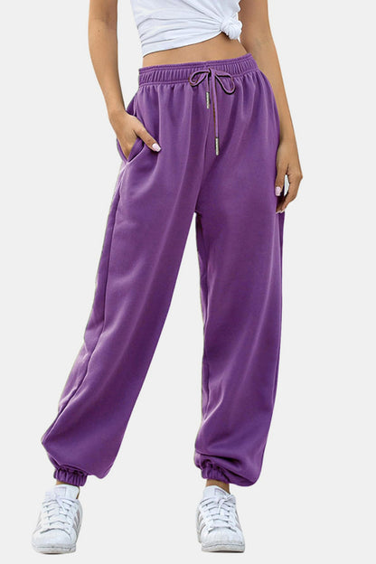 Elastic Waist Joggers with Pockets Purple