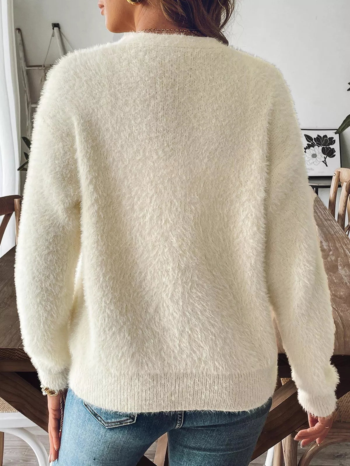 Fuzzy Knit V-Neck Cardigan