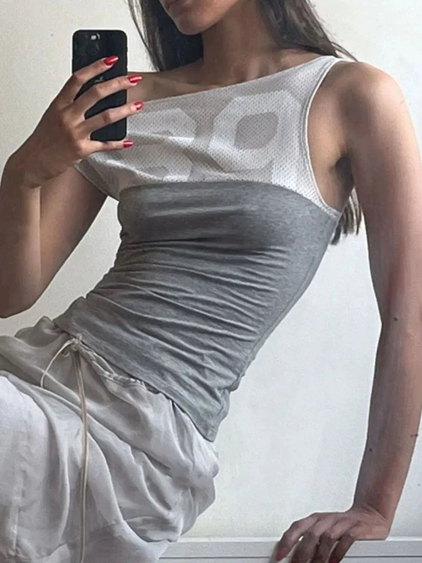 Asymmetric One-Shoulder Mesh Panel T-Shirt