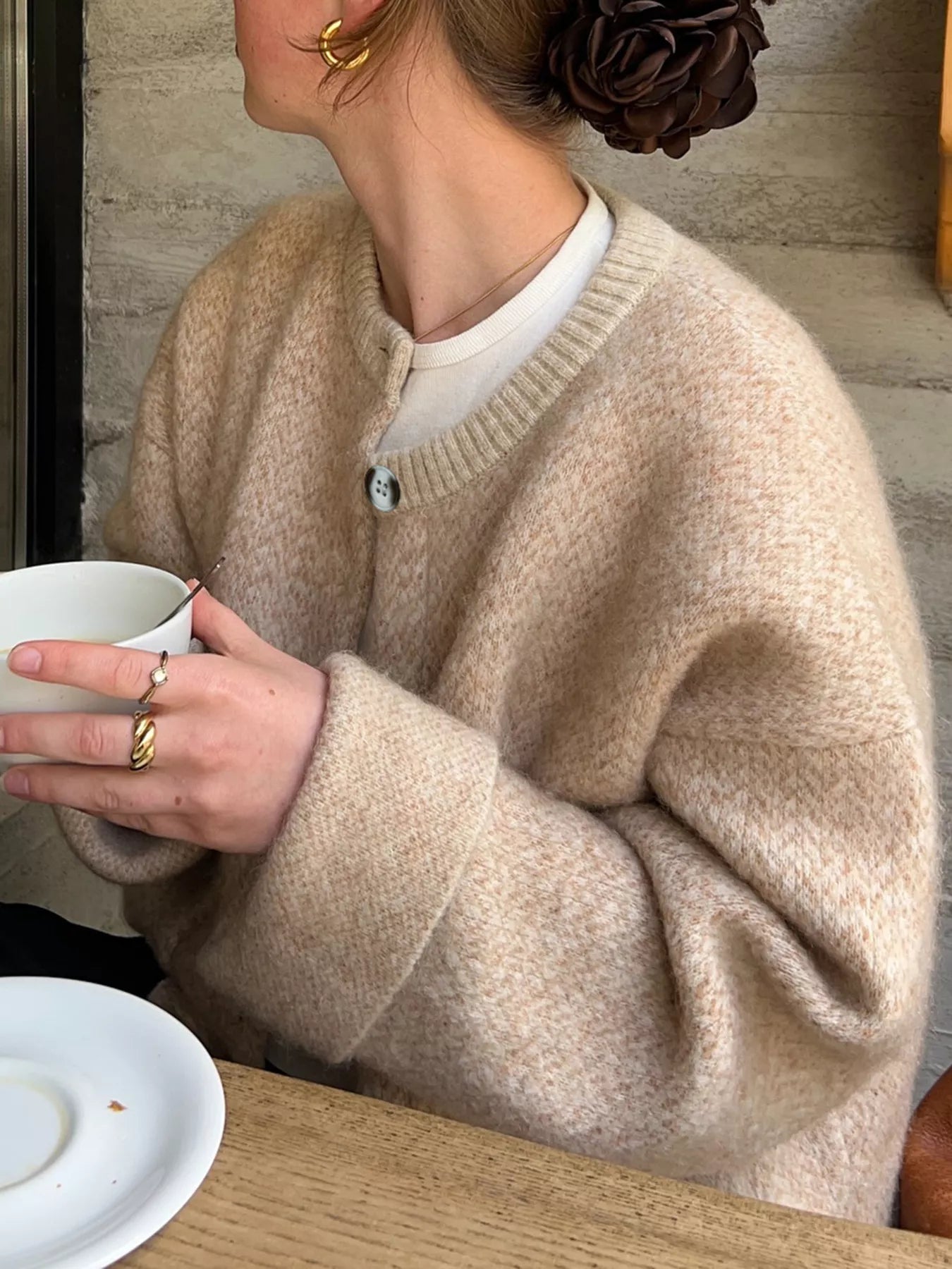 Textured Knit Button-Down Cardigan