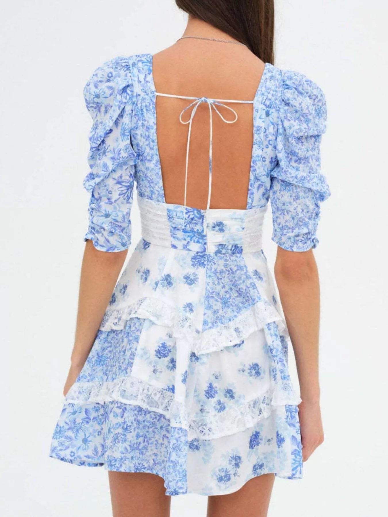 Ruffled Floral Print Half Sleeve Dress