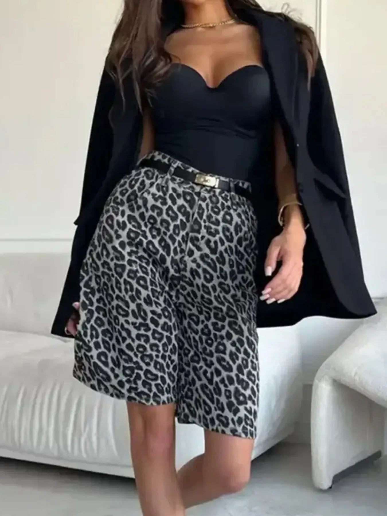 Leopard Print High-Waisted Casual Shorts