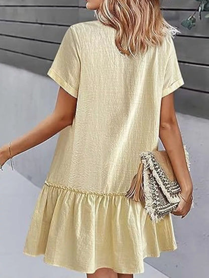 Full Size Button-Front Short Sleeve Tiered Dress Plus Size