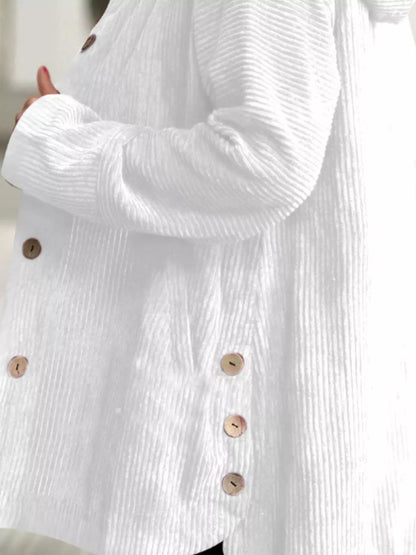 Full Size Corduroy Hooded Button-Up Jacket Plus Size