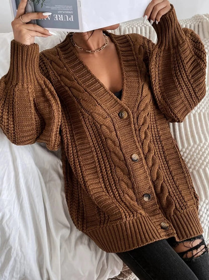 Chunky Knit Cable Knit Button-Up Cardigan