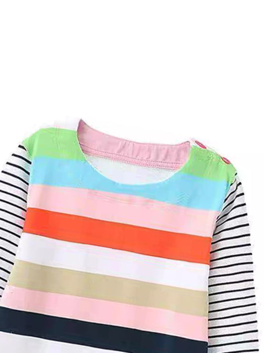 Children's Colorful Striped Long Sleeve Casual Dress