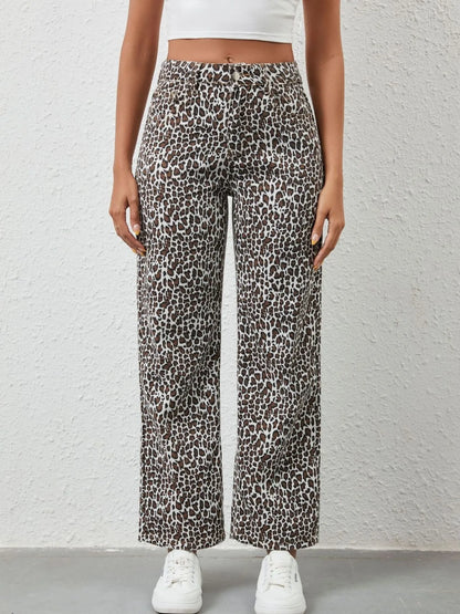 Leopard Print Wide Leg Jeans