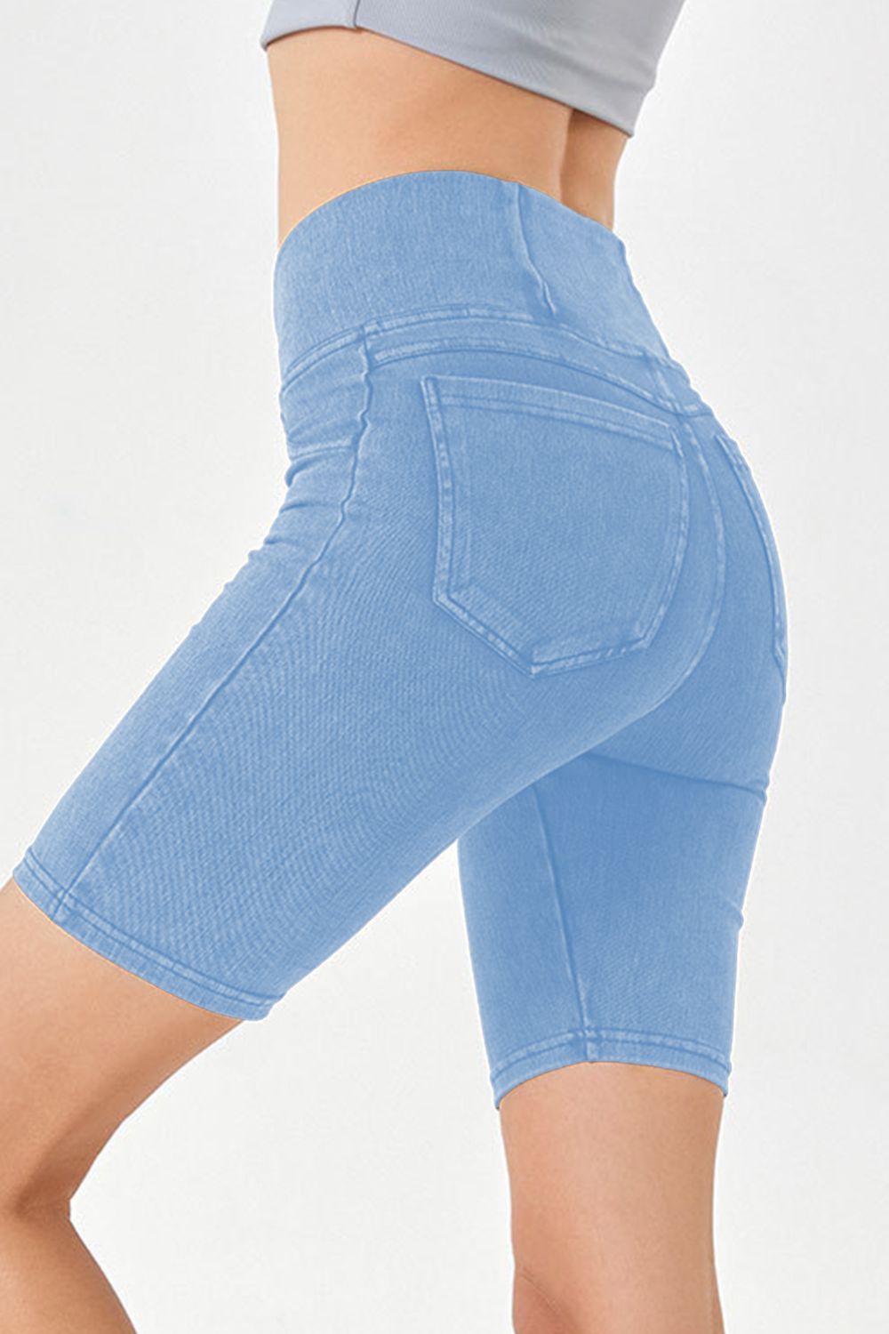 Basic Bae Asymmetrical Waist Denim Shorts with Pockets Light