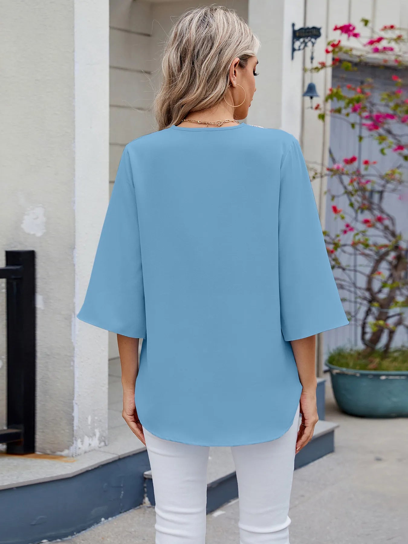 V-Neck Lace Trim Blouse