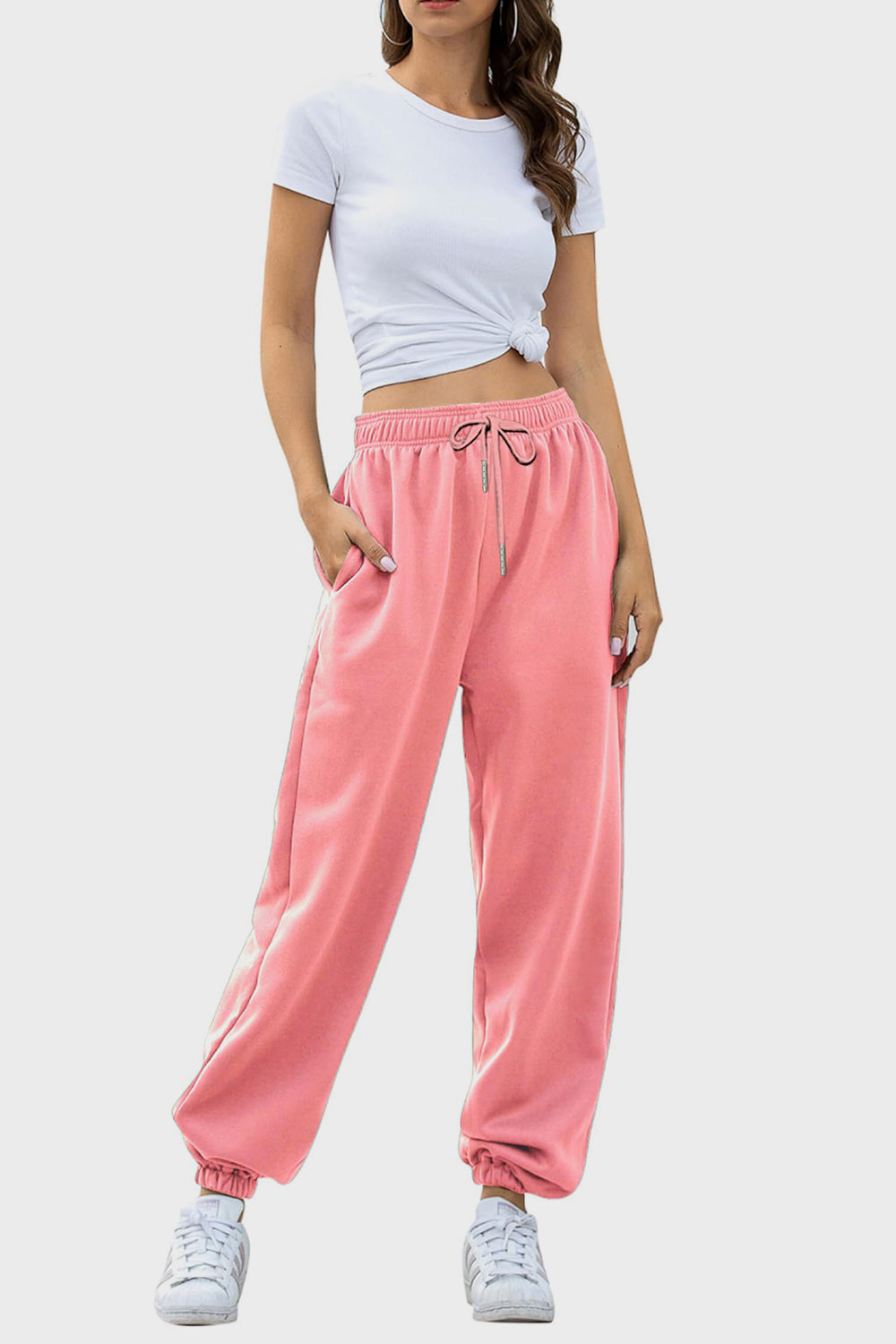 Elastic Waist Joggers with Pockets Burnt Coral