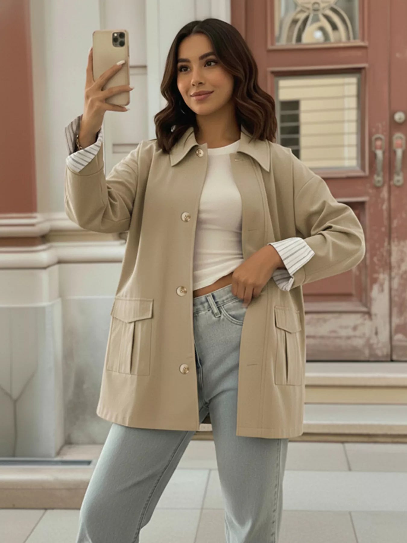 Relaxed Fit Button Up Shacket