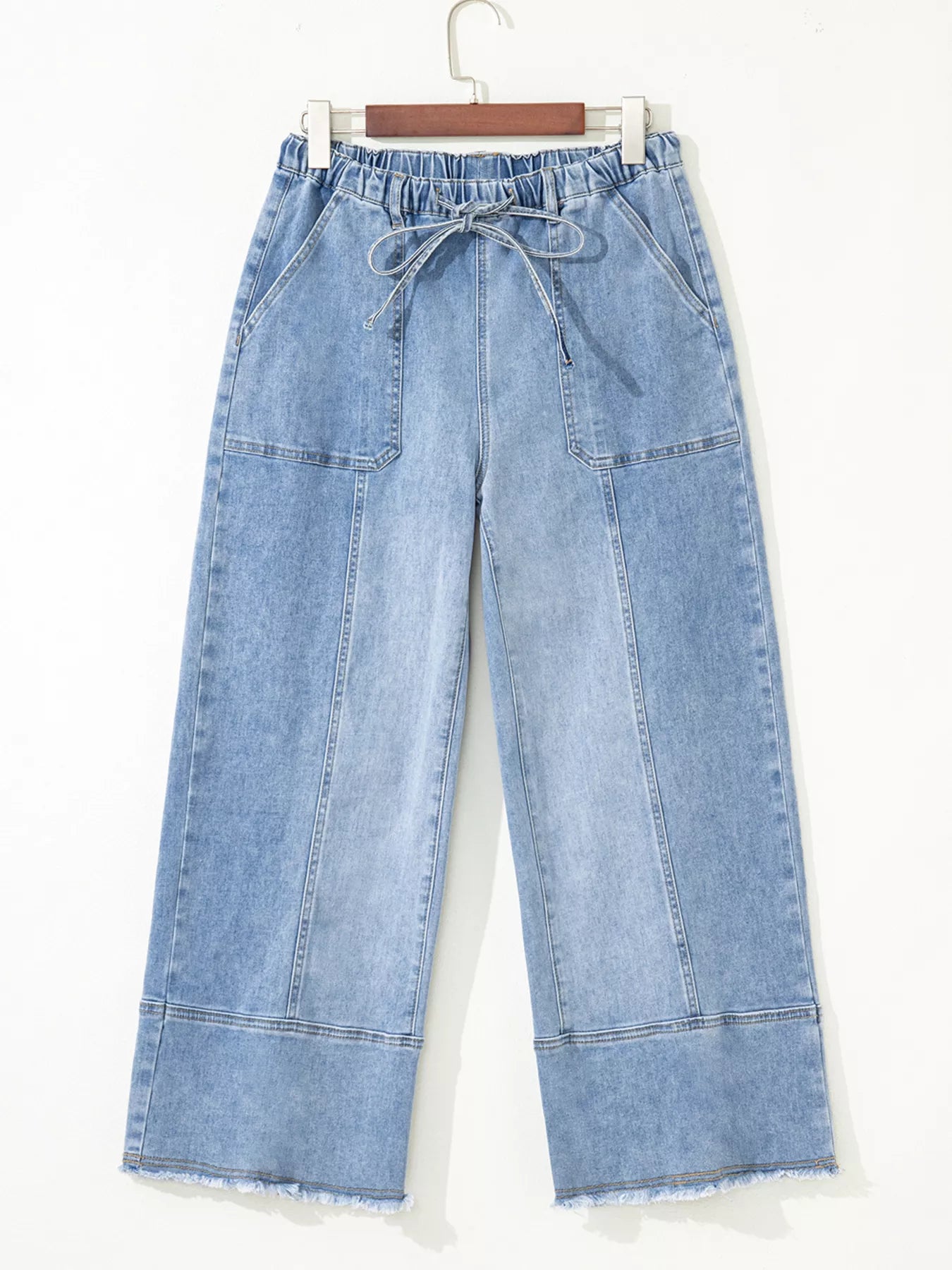 Wide Leg Drawstring Raw Hem Jeans