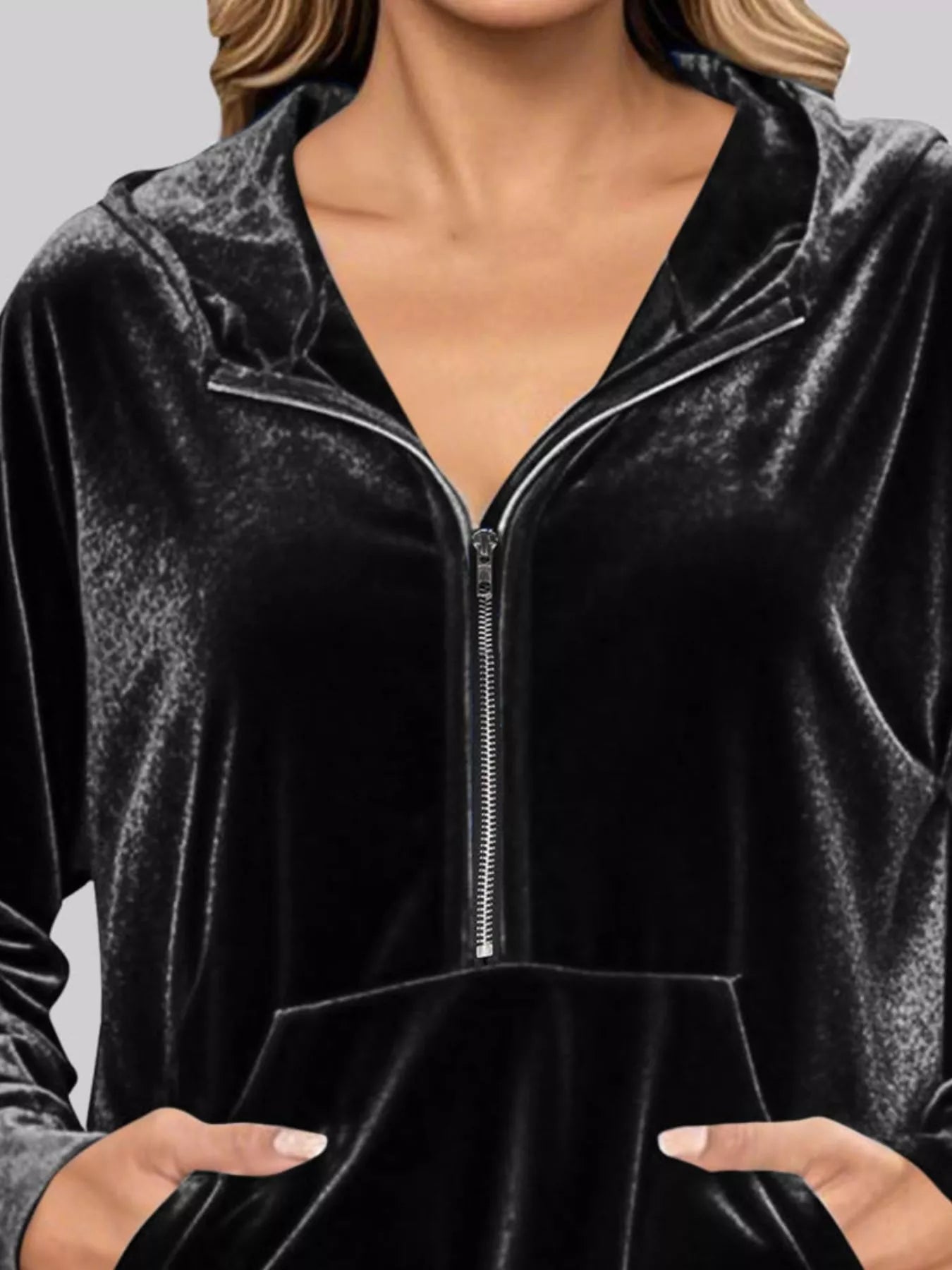 Full Size Half Zip Kangaroo Pocket Hoodie Plus Size