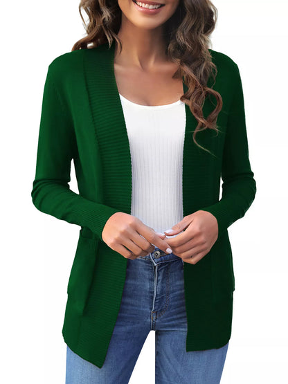 Open Front Knit Cardigan Green