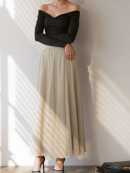 High-Waisted Midi Skirt Beige