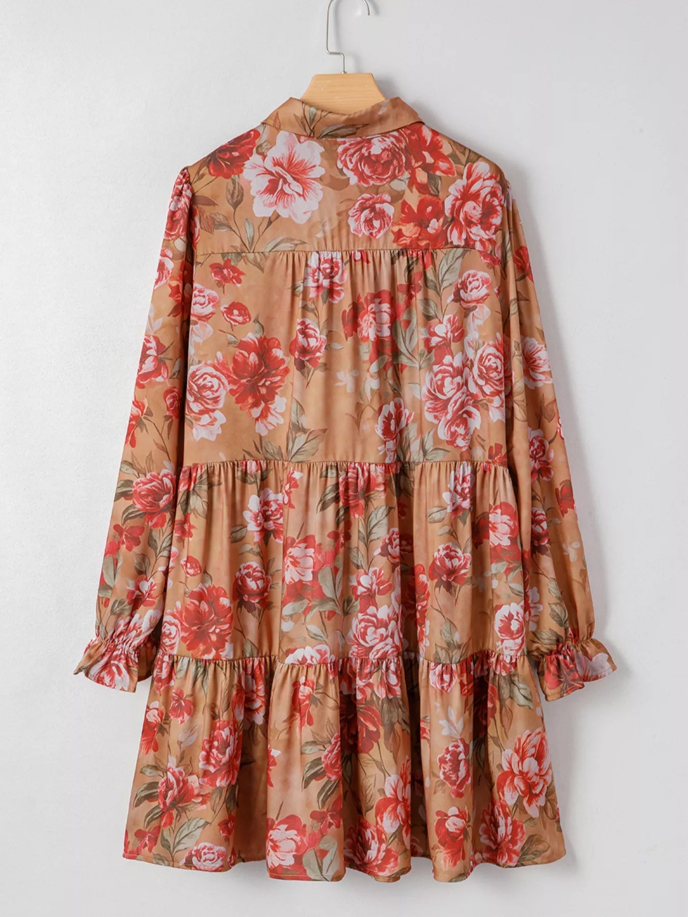 Floral Print Half Button Flounce Sleeve Ruffle Mini Dress