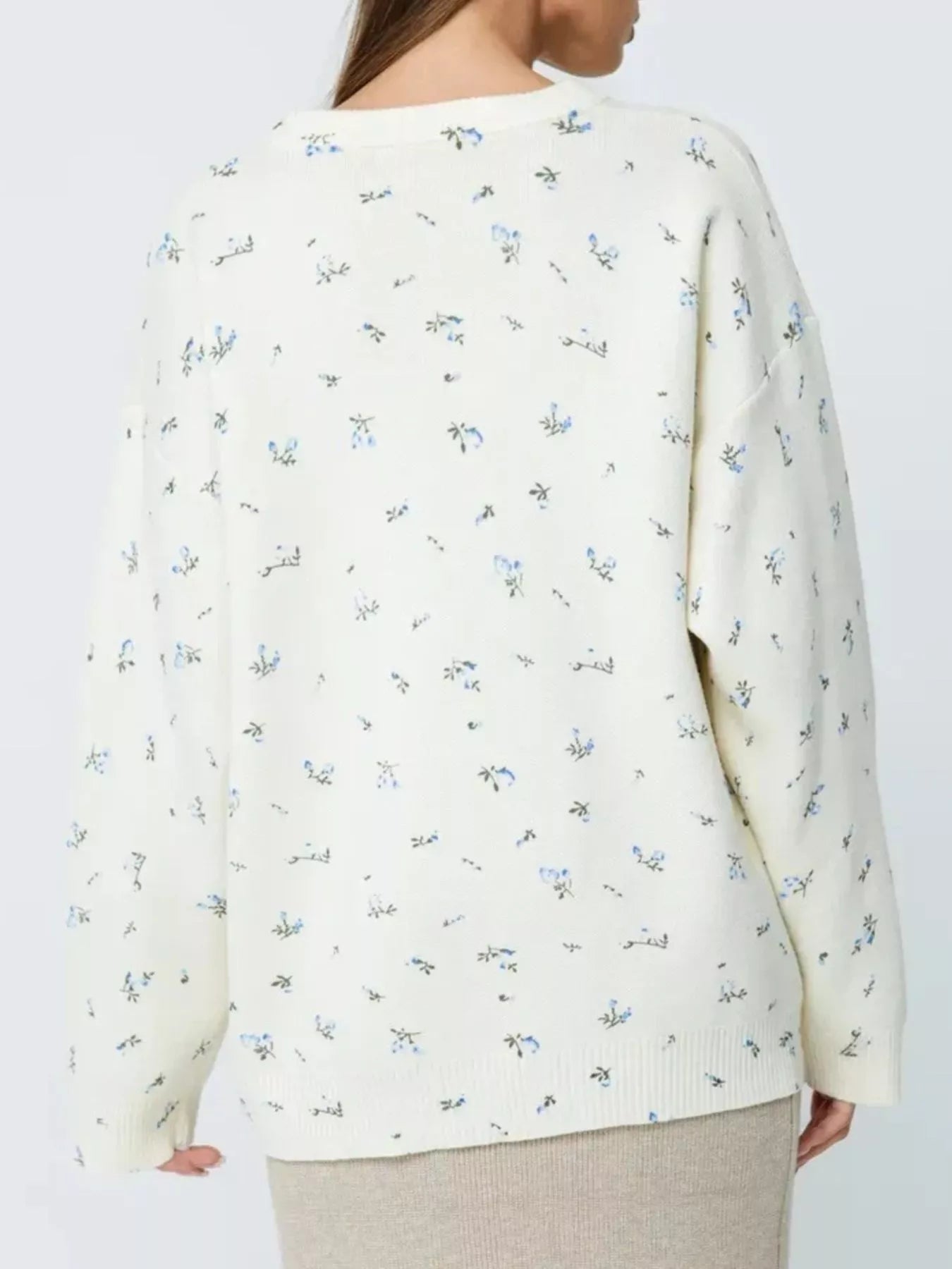 Ribbed Hem Floral Long Sleeve Sweater