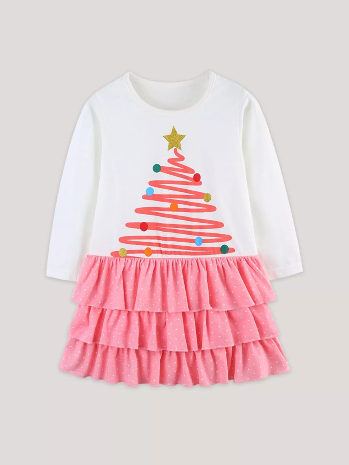 Children's Christmas Tree Ruffle Layered Dress