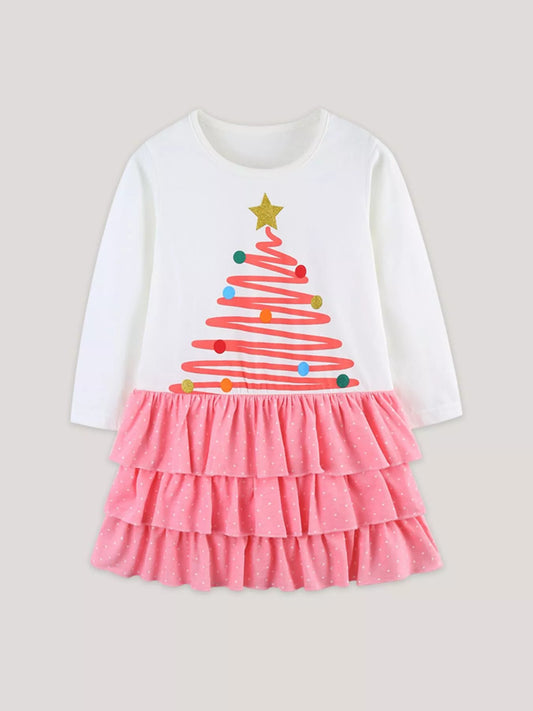 Children's Christmas Tree Ruffle Layered Dress