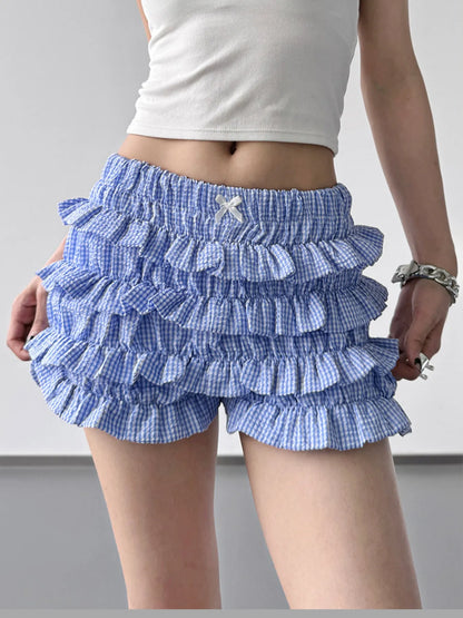 Plaid Ruffled Layered Shorts