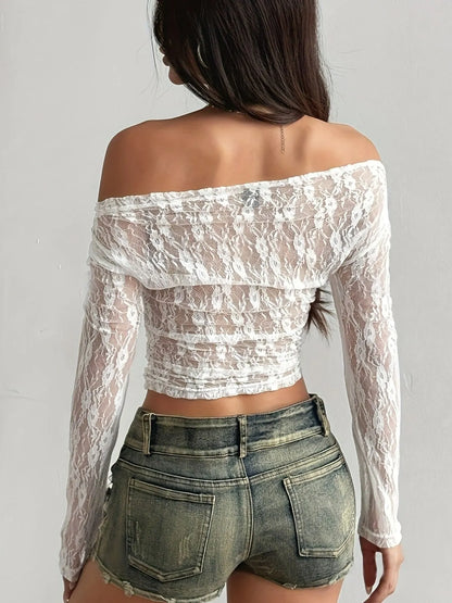 Lace Off-Shoulder Long Sleeve Top