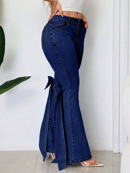 Bow-Accented Flare Leg Jeans