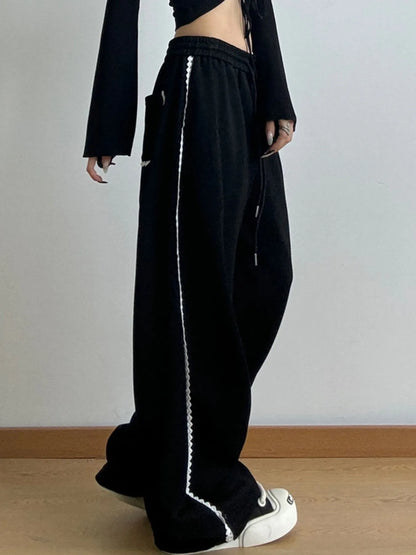 Loose Fit Wide Leg Casual Drawstring Pants