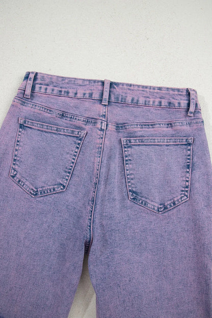 Washed Raw Hem Cropped Jeans